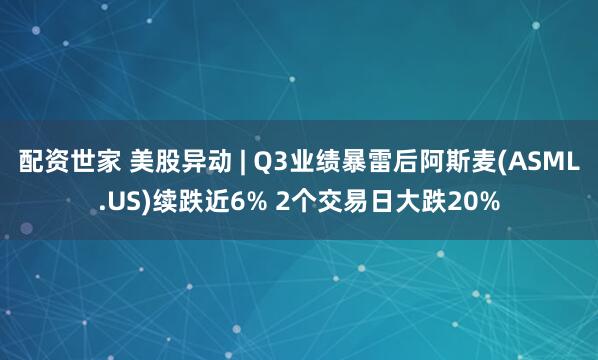 配资世家 美股异动 | Q3业绩暴雷后阿斯麦(ASML.US)续跌近6% 2个交易日大跌20%