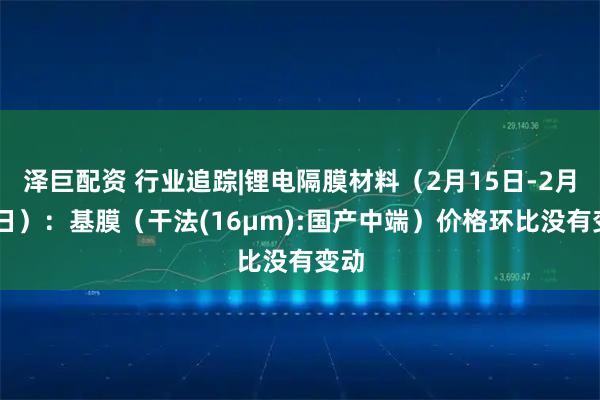 泽巨配资 行业追踪|锂电隔膜材料（2月15日-2月21日）：基膜（干法(16μm):国产中端）价格环比没有变动