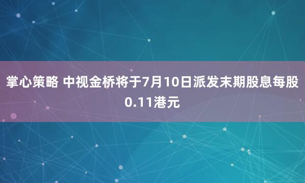 掌心策略 中视金桥将于7月10日派发末期股息每股0.11港元